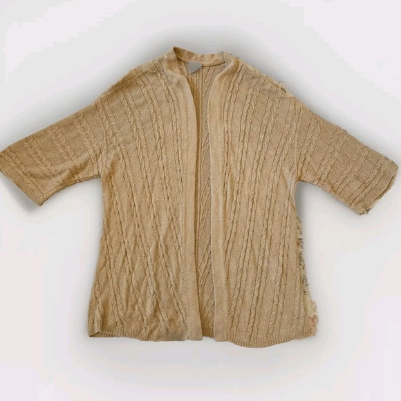 J. Jill Sweaters - J. Jill Plus 1X Open Front Cable Knit Cardigan Sweater Camel Color Cotton Blend